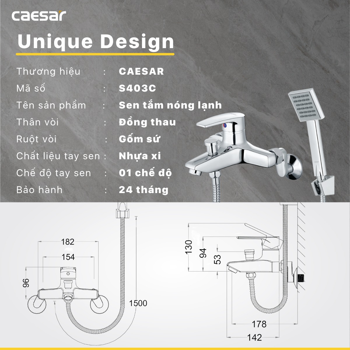 Bộ vòi sen tắm nóng lạnh Caesar S403C