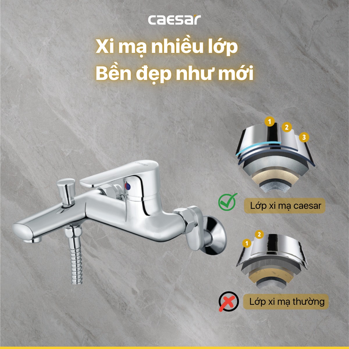 Bộ vòi sen tắm nóng lạnh Caesar S433C