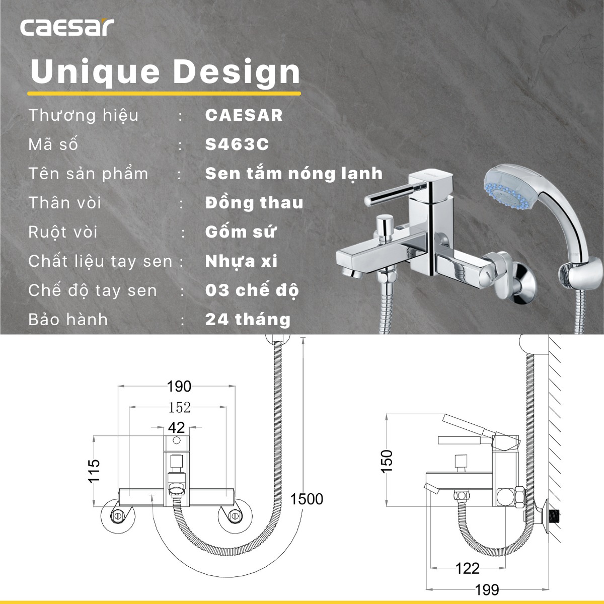 Bộ vòi sen tắm nóng lạnh Caesar S463C