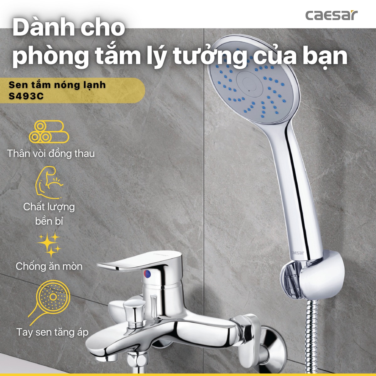 Bộ vòi sen tắm nóng lạnh Caesar S493C