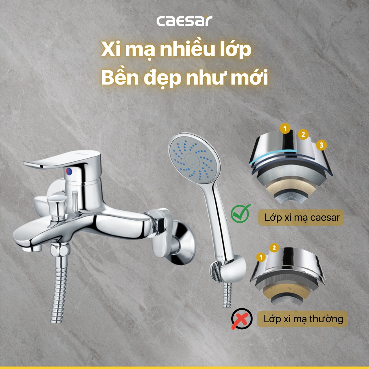 Bộ vòi sen tắm nóng lạnh Caesar S493C