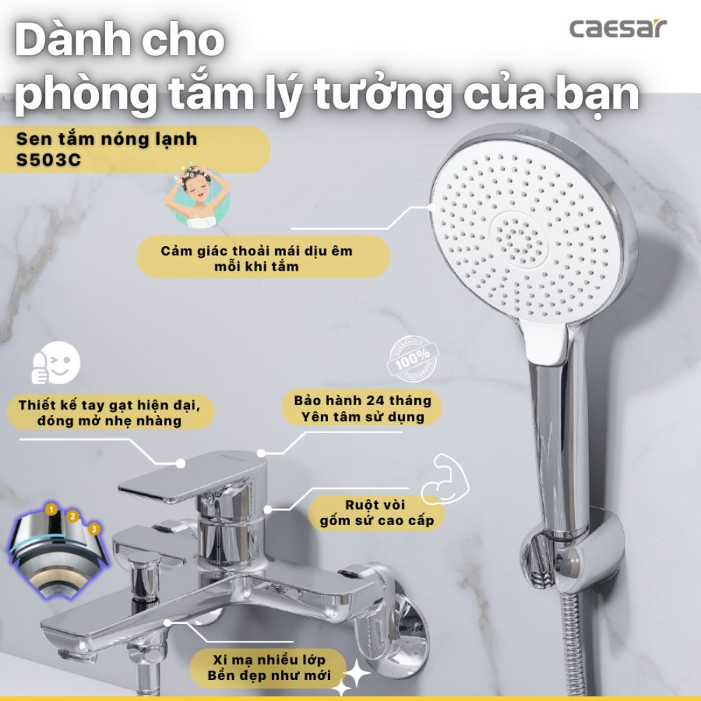 Bộ vòi sen tắm nóng lạnh Caesar S503C