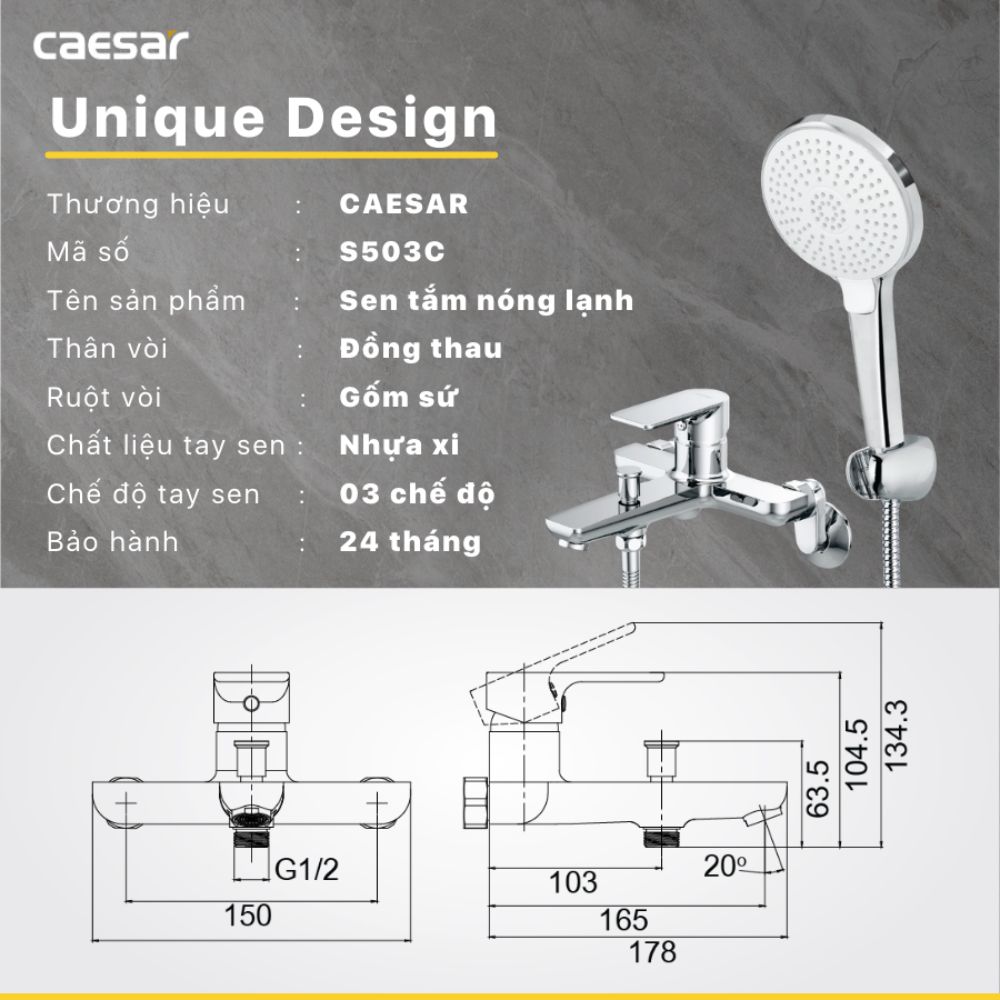Bộ vòi sen tắm nóng lạnh Caesar S503C