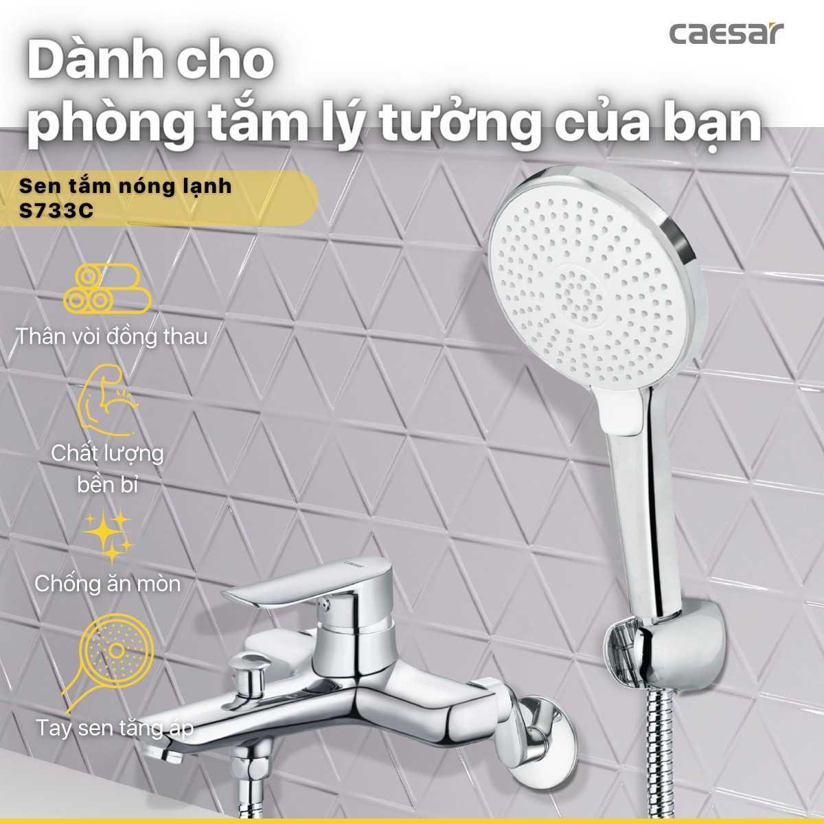 Bộ vòi sen tắm nóng lạnh Caesar S733C