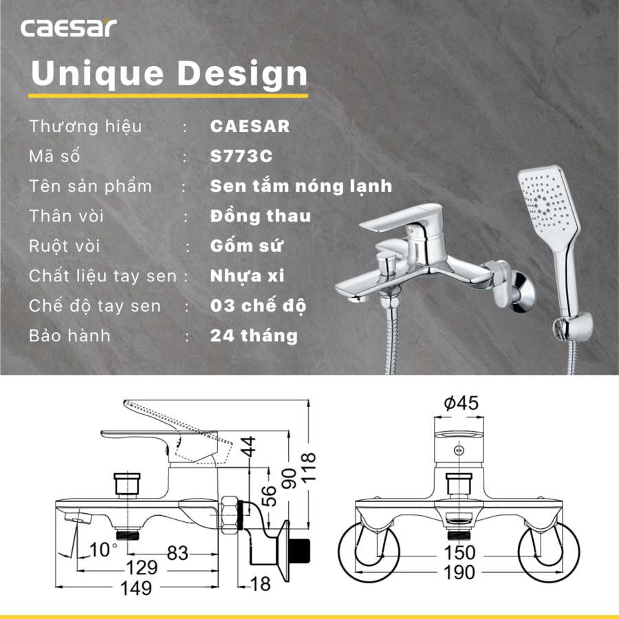 Bộ vòi sen tắm nóng lạnh Caesar S773C