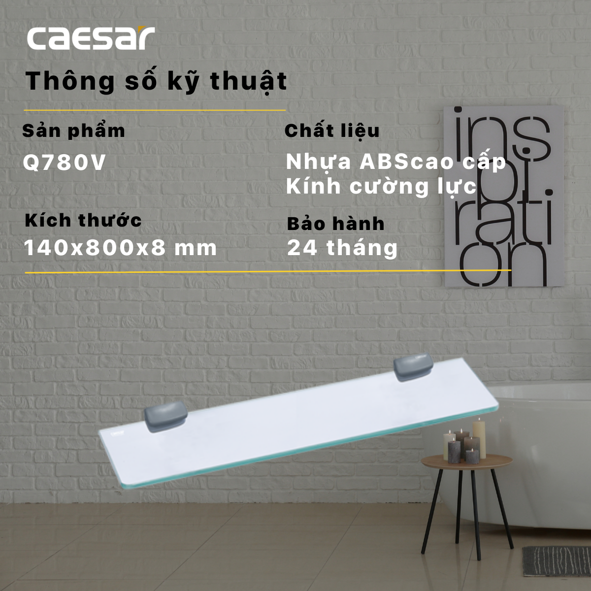 Gương soi phòng tắm 80x60cm kèm kệ kính Caesar M710 (M114 + Q780V)
