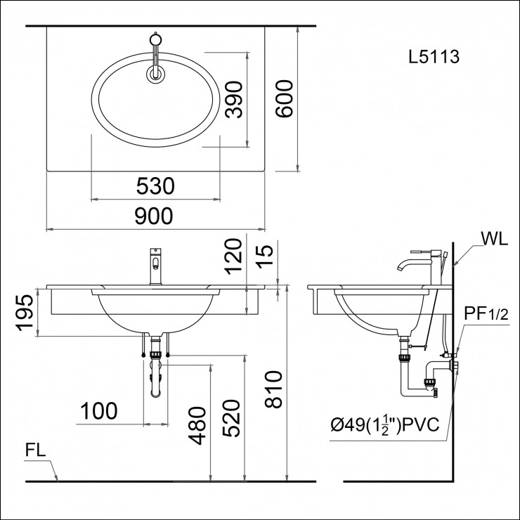 Chậu rửa mặt lavabo âm bàn Caesar L5113
