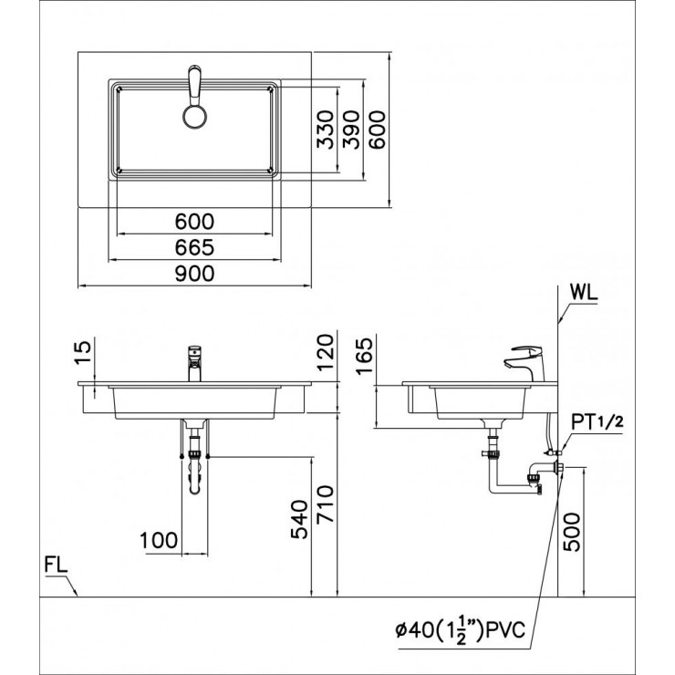 Bản vẽ kỹ thuật chậu lavabo CAESAR LF5130