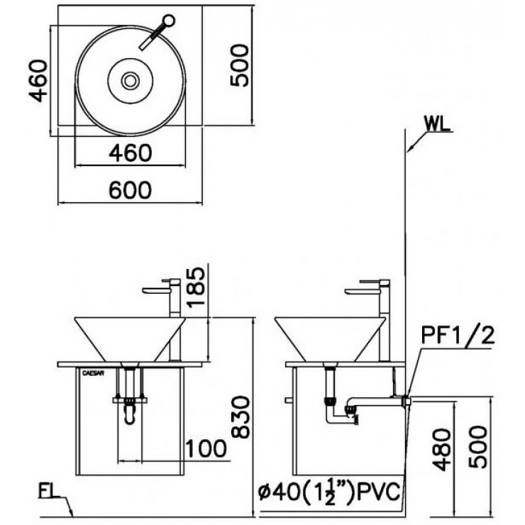 Chậu lavabo đặt bàn Caesar L5222