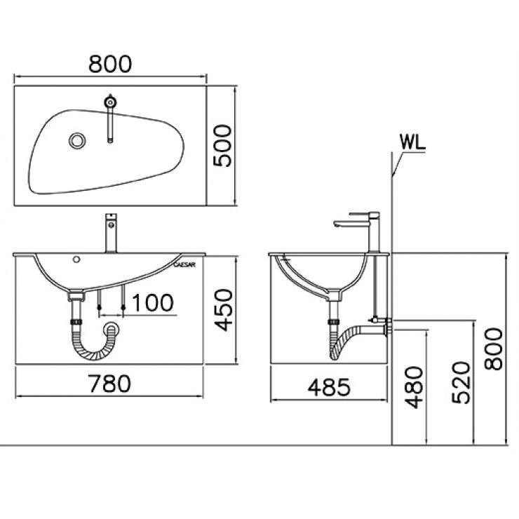Chậu lavabo dương vành Caesar LF5036
