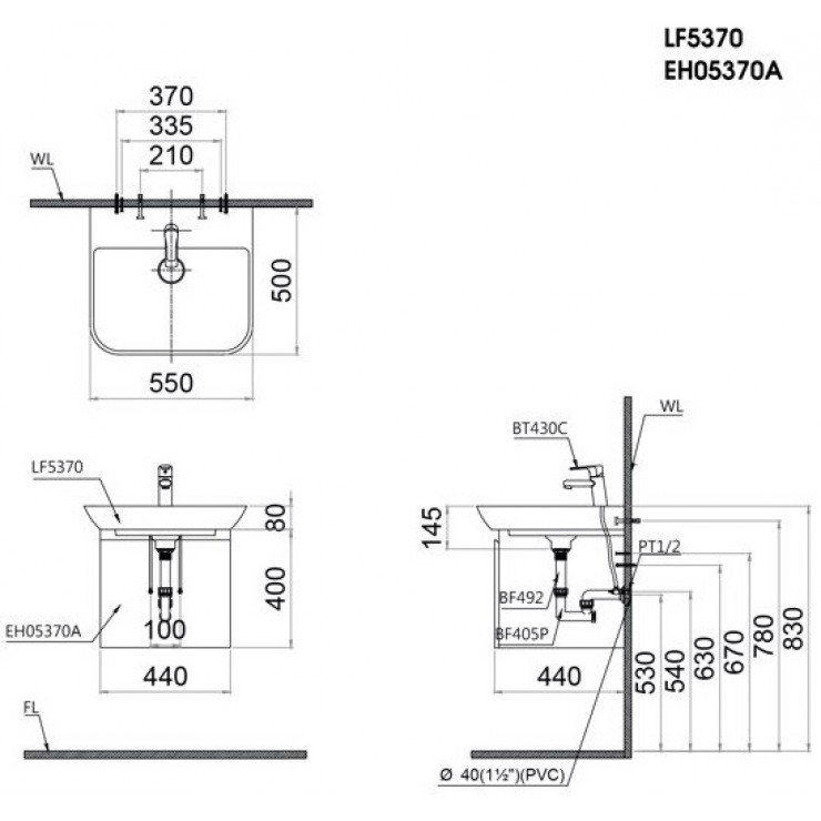 Chậu lavabo treo tường Caesar LF5370