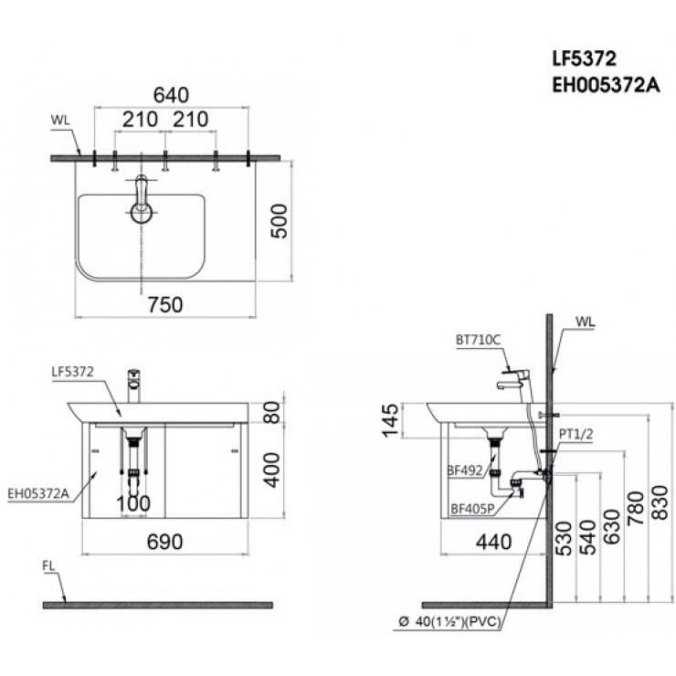 Chậu lavabo treo tường Caesar LF5372