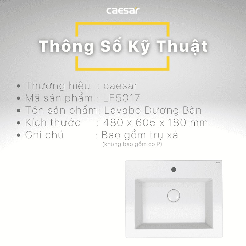 Chậu lavabo dương vành Caesar LF5017