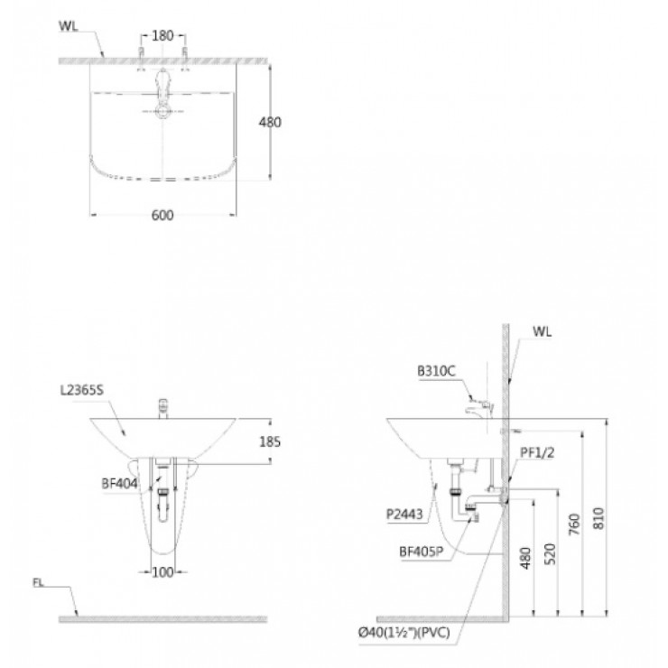 Chậu rửa lavabo treo tường Caesar L2365