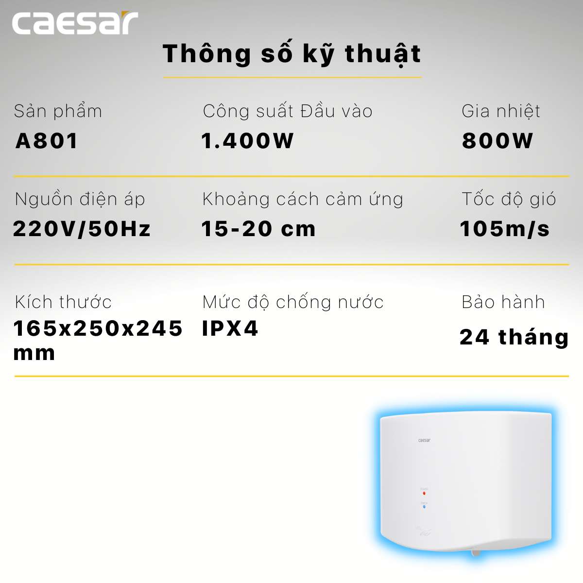 Máy sấy tay Caesar A801