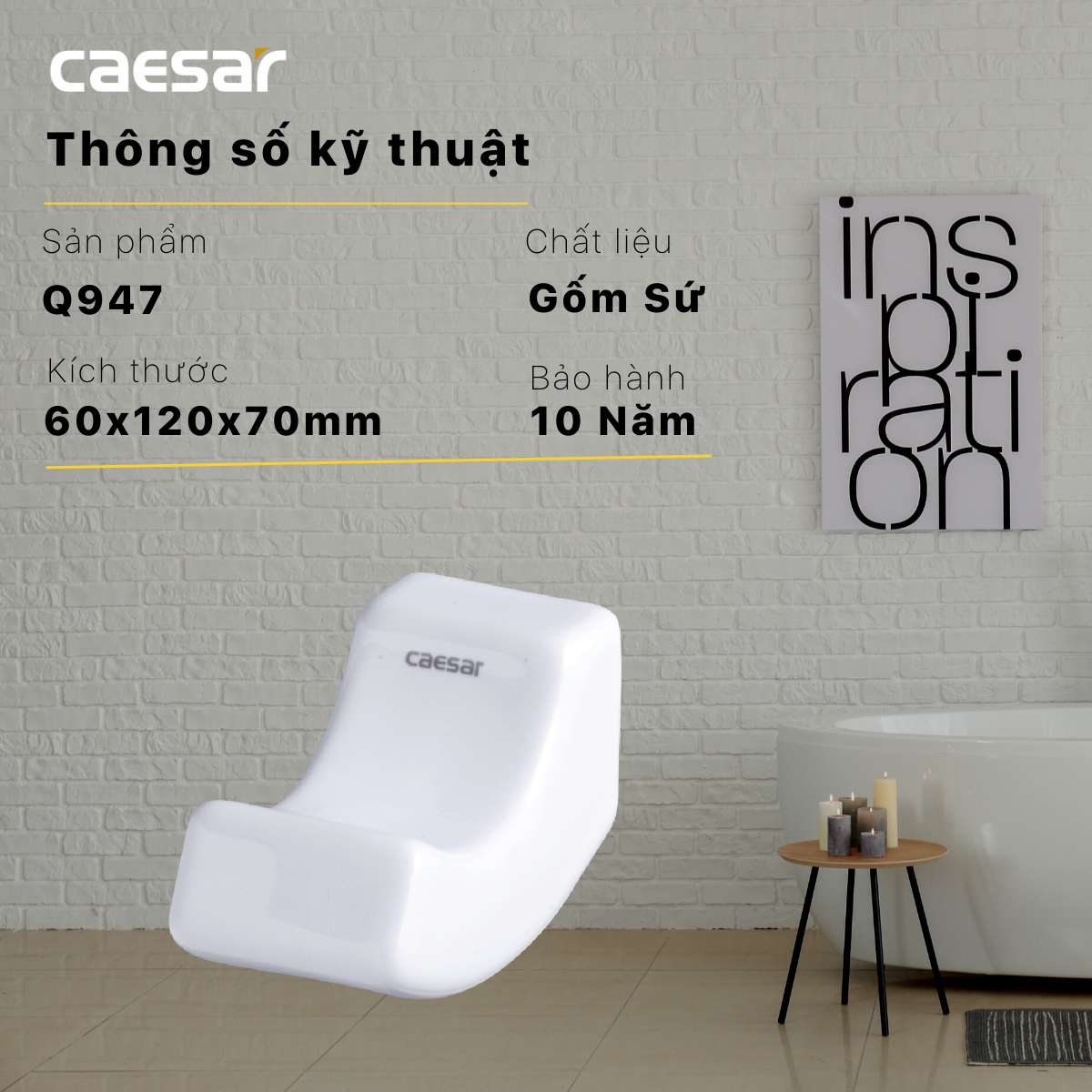Móc áo đơn bằng sứ Caesar Q947