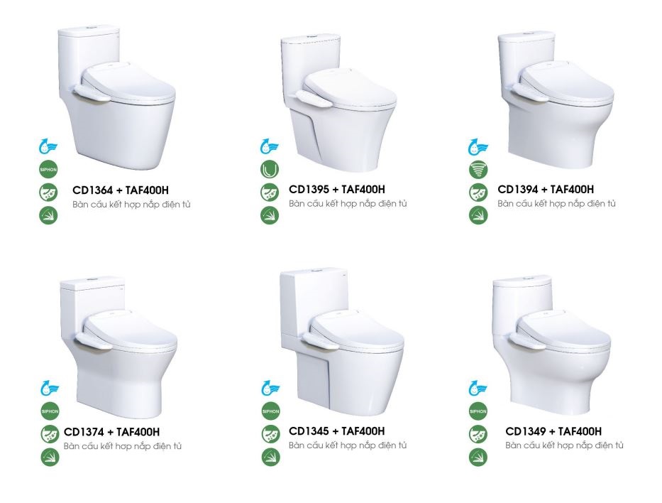 Nắp bồn cầu thông minh Caesar TAF400H có thể kết hợp với nhiều thân câu, một vài hình ảnh kết hợp: