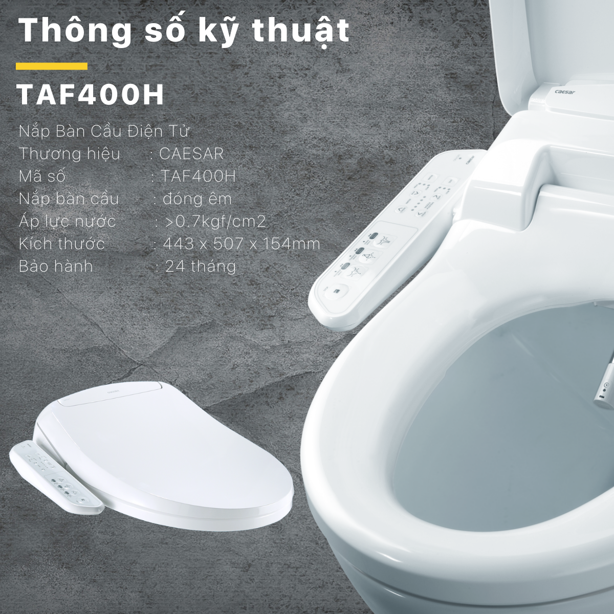 Bồn cầu 1 khối nắp điện tử Caesar C1363F + TAF400H (CD1363+TAF400H)