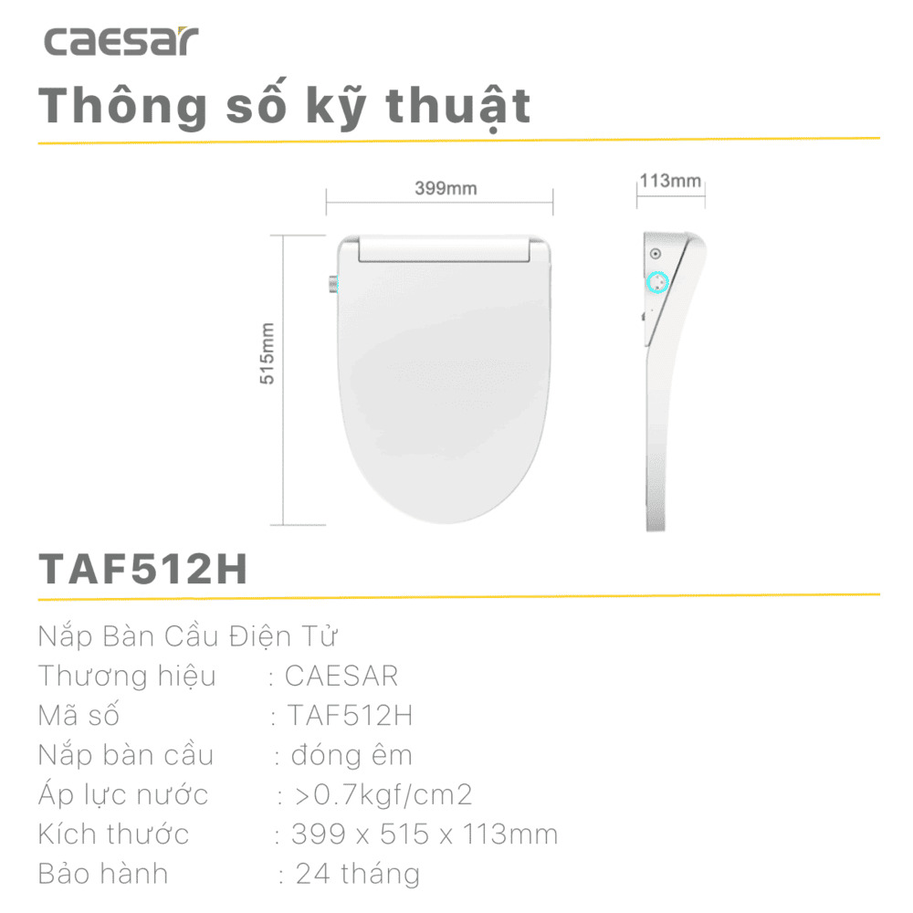 Nắp rửa điện tử Caesar TAF512H (TAF512H-PW)