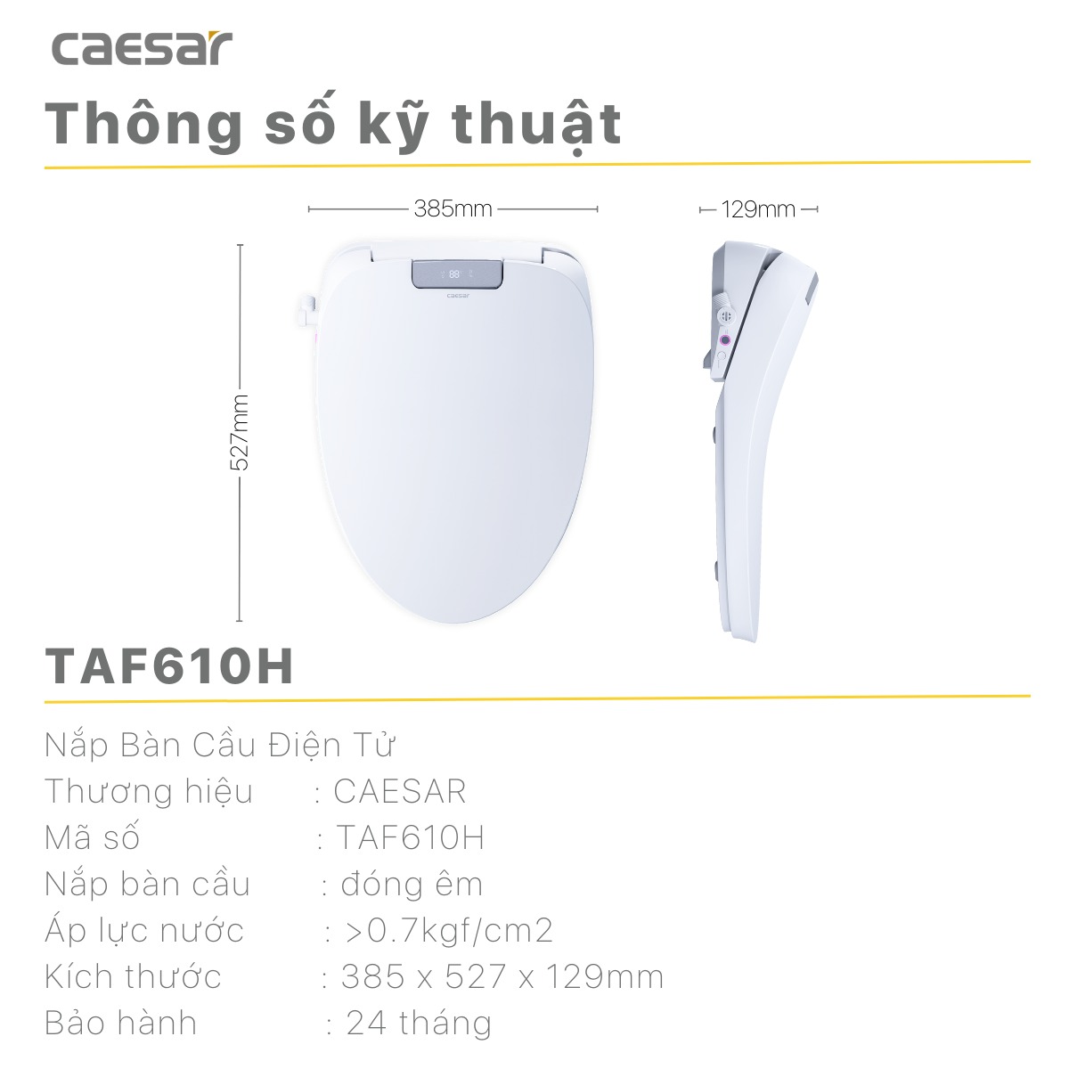 Nắp rửa điện tử Caesar TAF610H (TAF610H-PW)