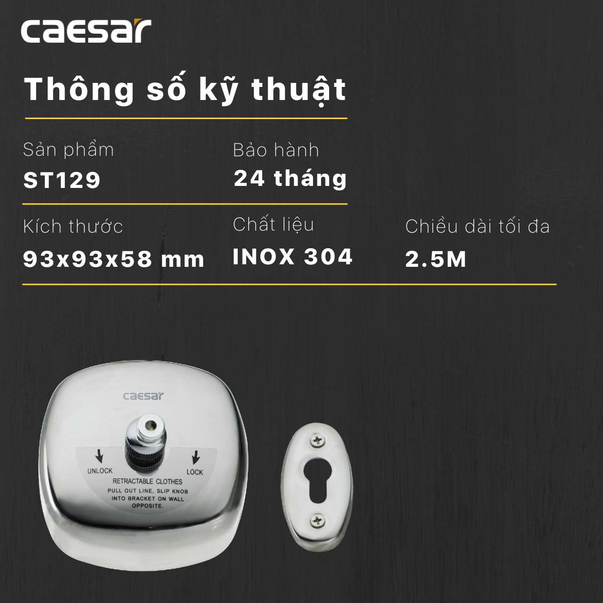 Dây phơi dạng cuộn 2.5m Caesar ST129