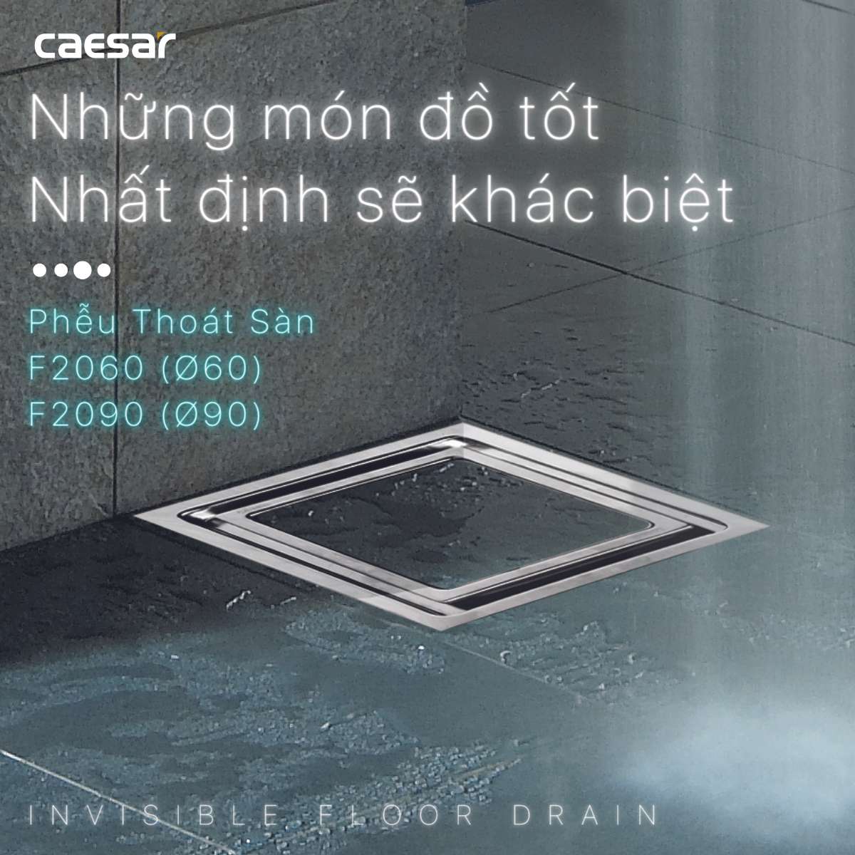 Phễu thoát sàn inox 304 20x20cm φ60 Caesar F2060