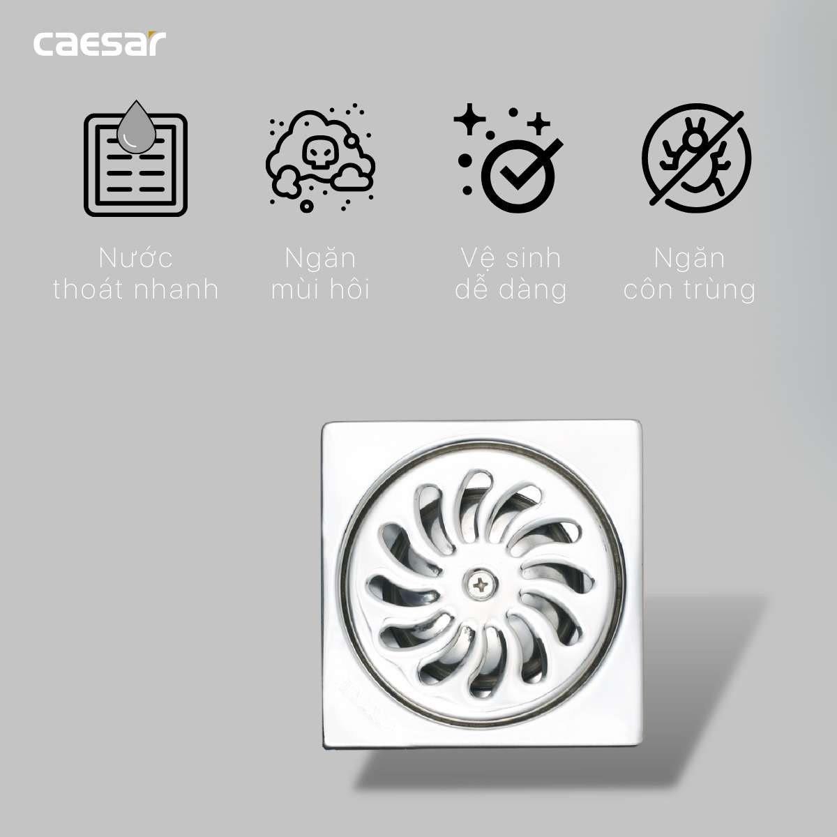 Phễu thoát sàn inox 304 9x9cm φ60 Caesar F2222