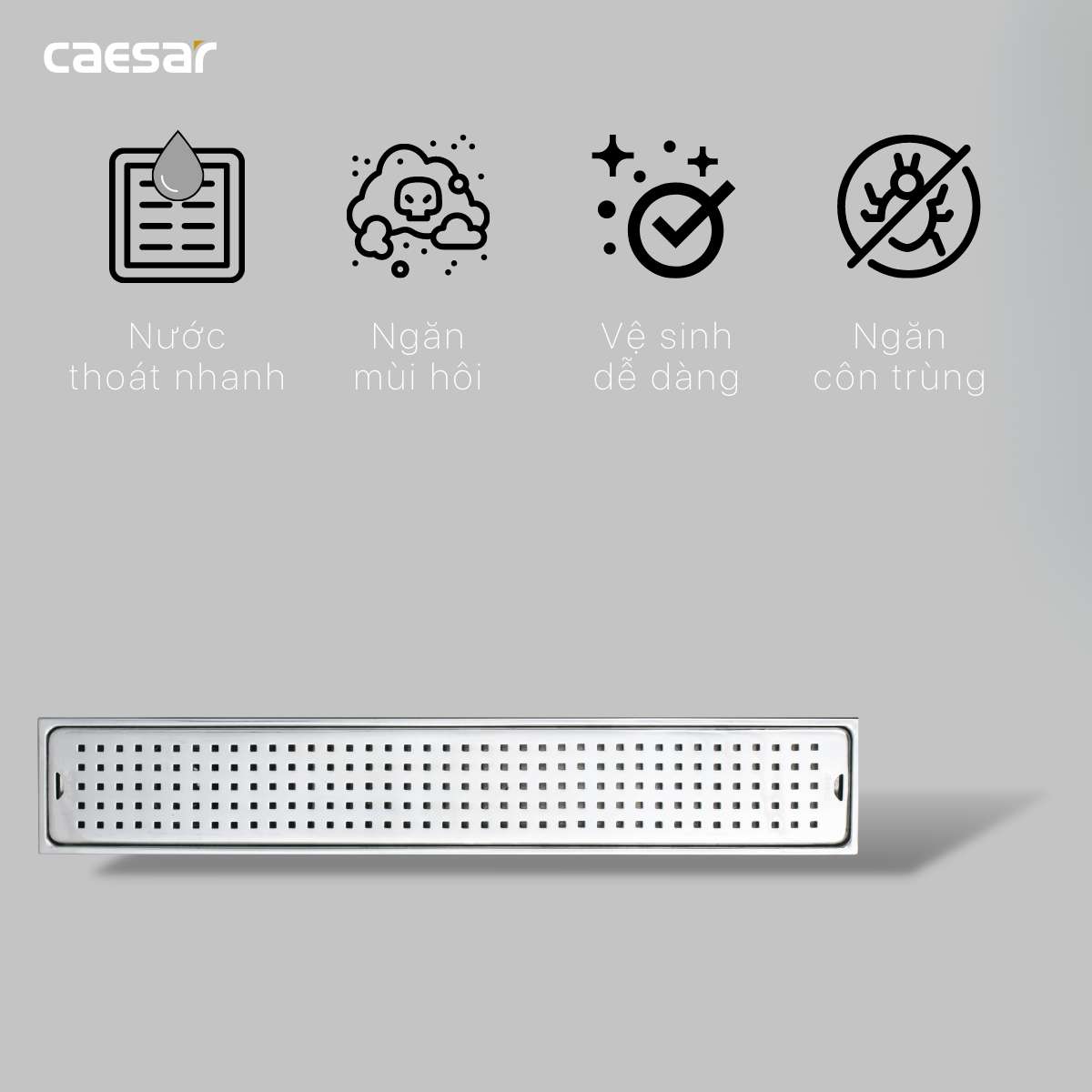 Phễu thoát sàn dài 10x60cm ø60 Caesar ST1060B