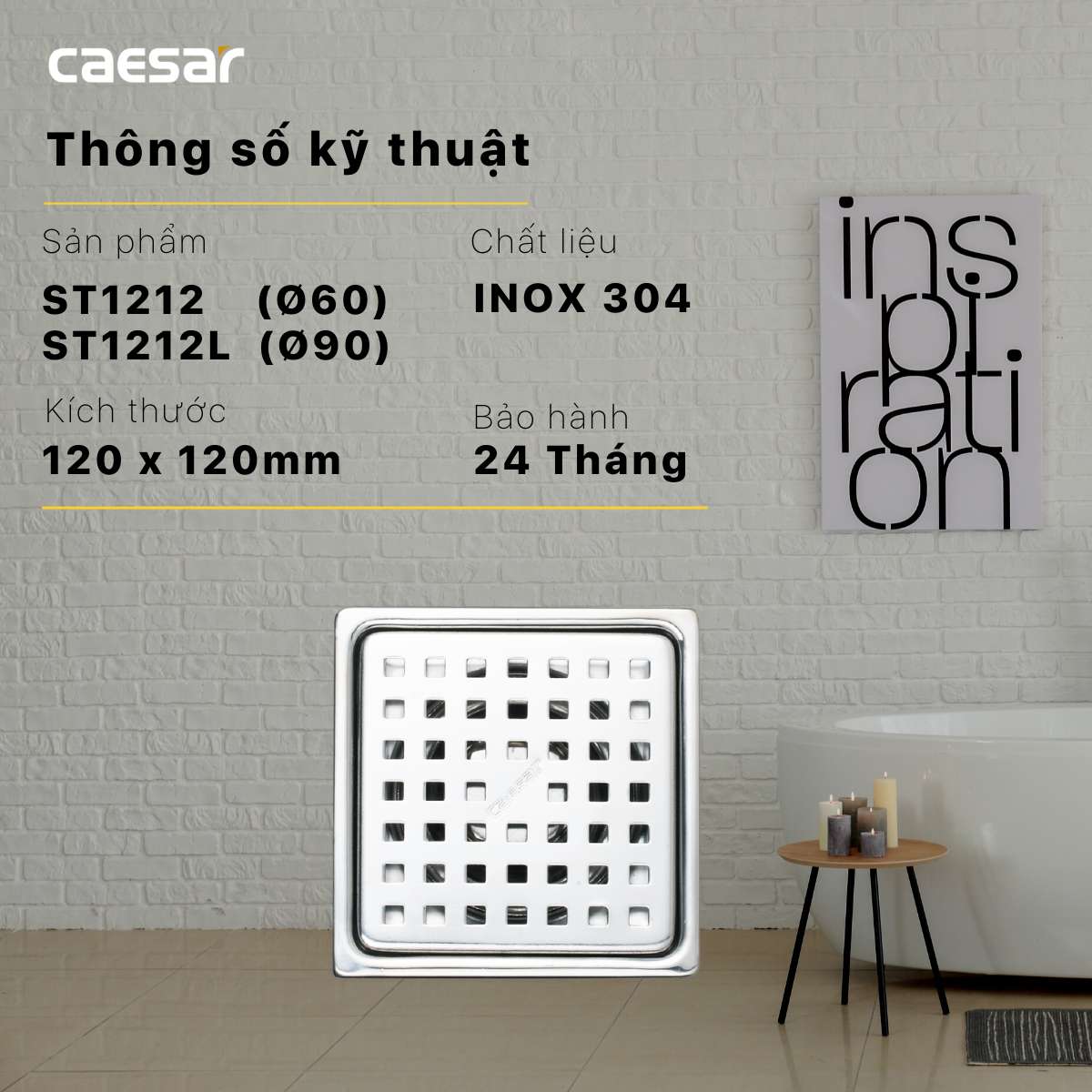 Phễu thoát sàn Caesar ST1212L