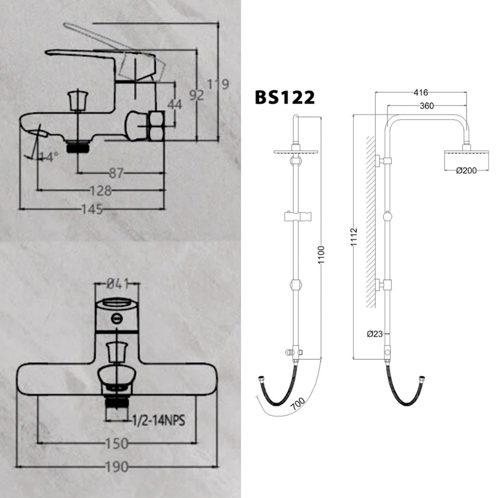 Bộ sen cây tắm đứng nóng lạnh Caesar BS122+S383C