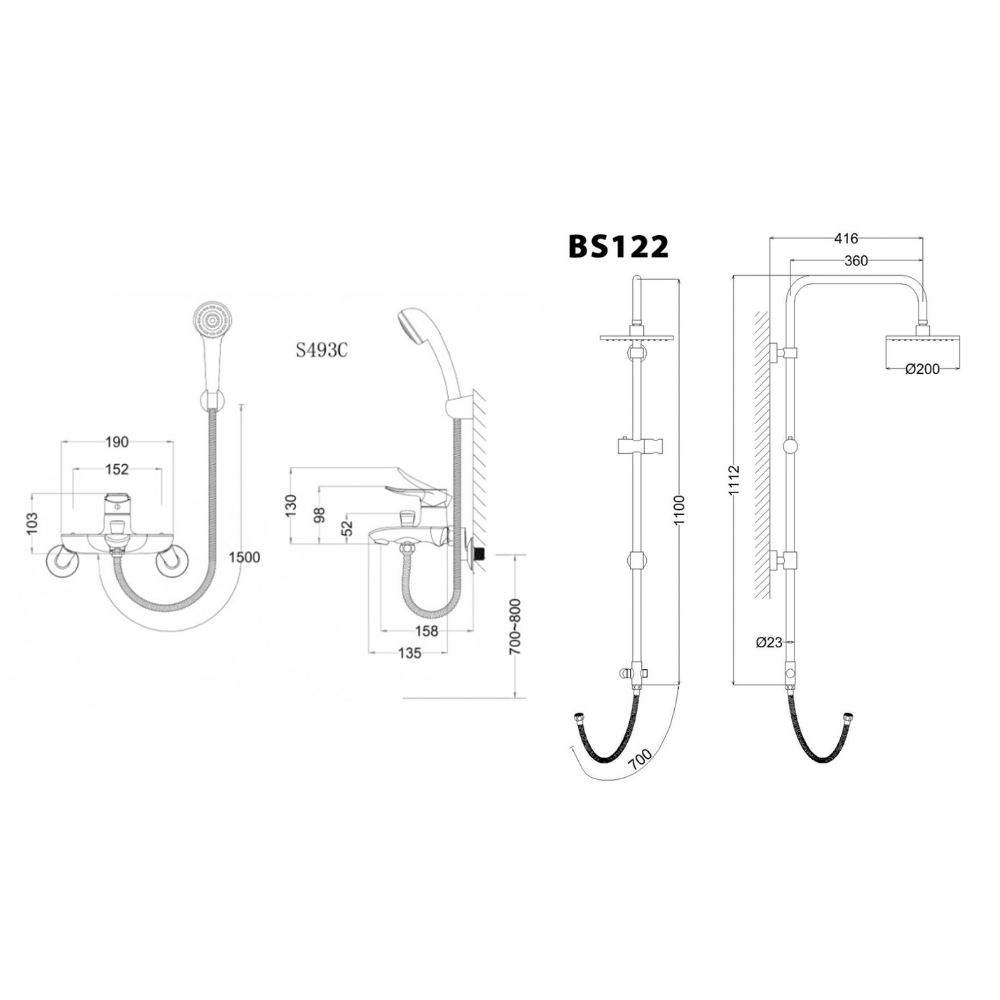 Bộ sen cây tắm đứng nóng lạnh Caesar BS122+S493C