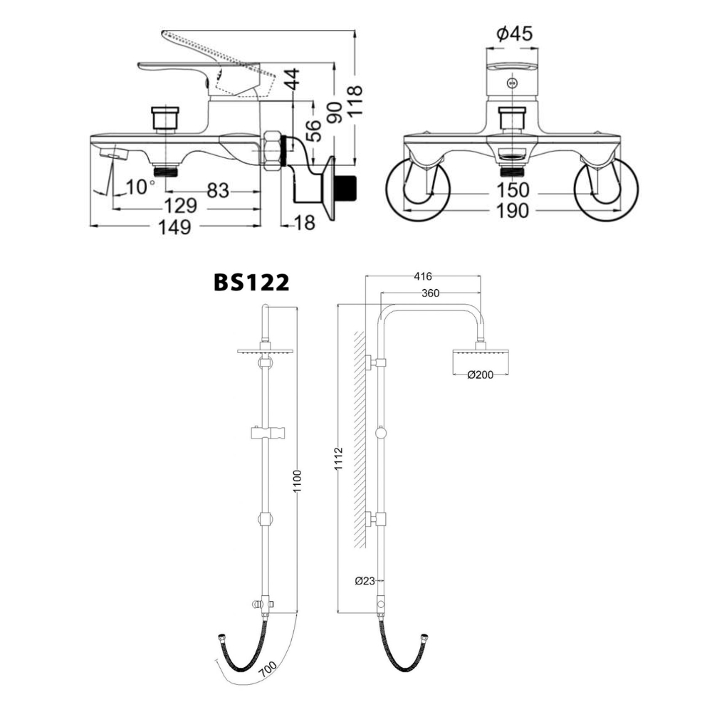 Bộ sen cây tắm đứng nóng lạnh Caesar BS122+S773C