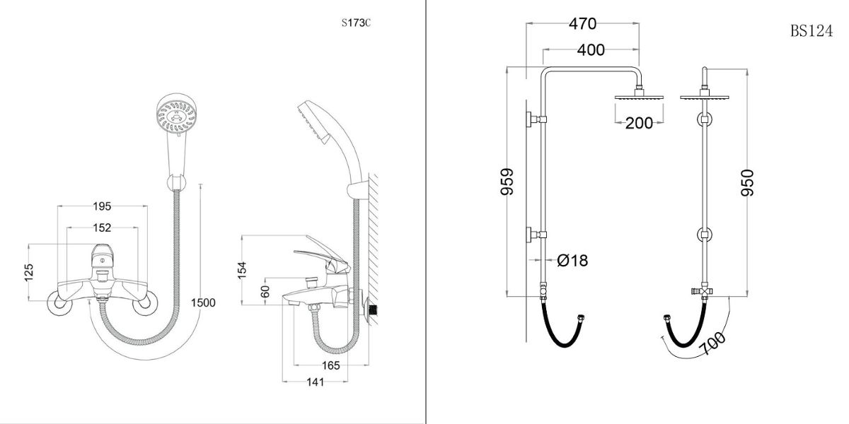 Bộ sen cây tắm đứng nóng lạnh Caesar BS124+S173C