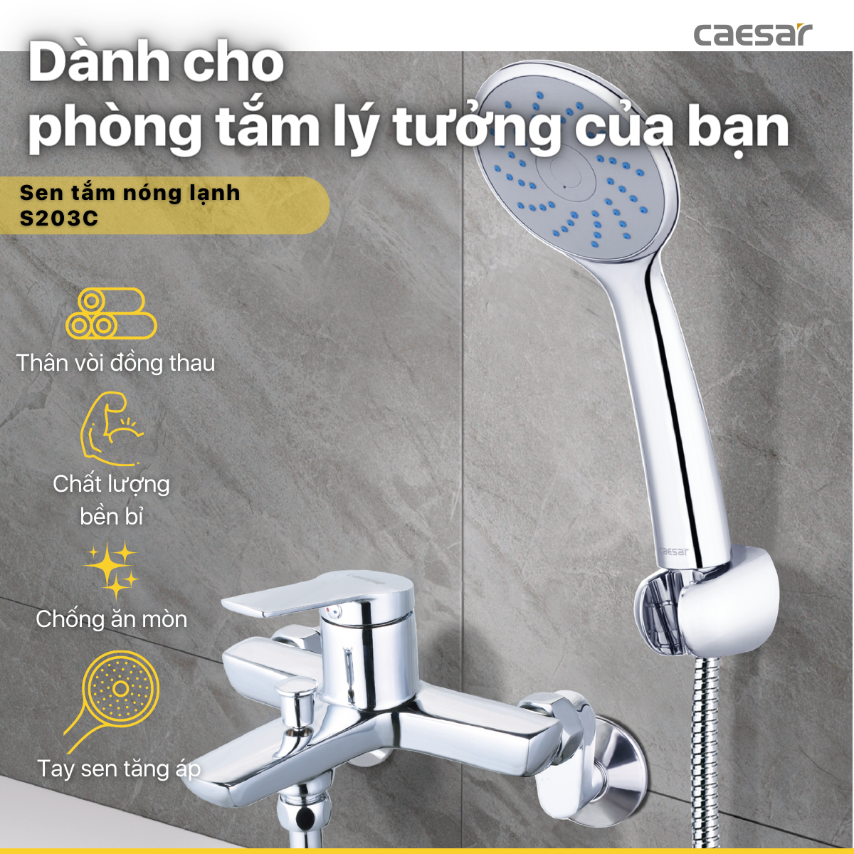 Bộ sen cây tắm đứng nóng lạnh Caesar BS124+S203C