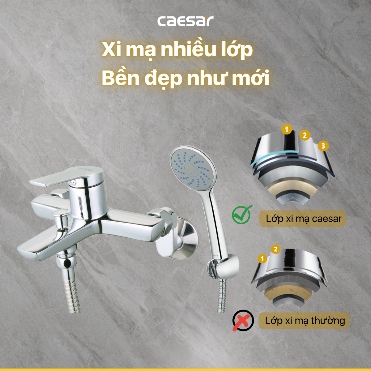 Bộ sen cây tắm đứng nóng lạnh Caesar BS124+S203C