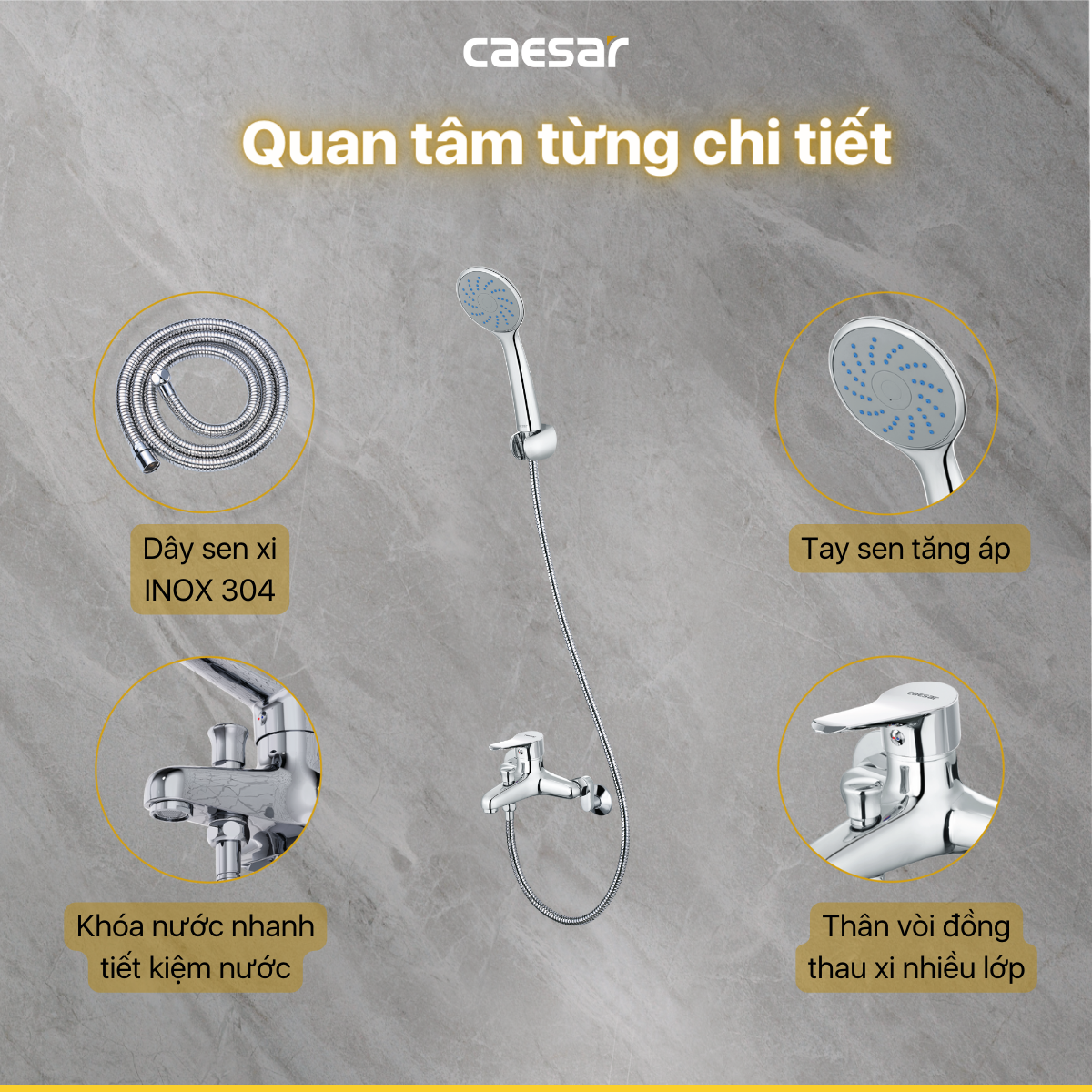Bộ sen cây tắm đứng nóng lạnh Caesar BS124+S333C