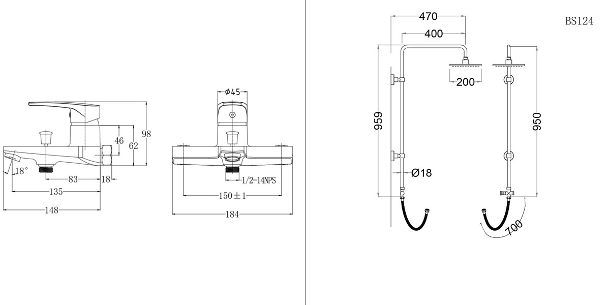 Bộ sen cây tắm đứng nóng lạnh Caesar BS124+S393C
