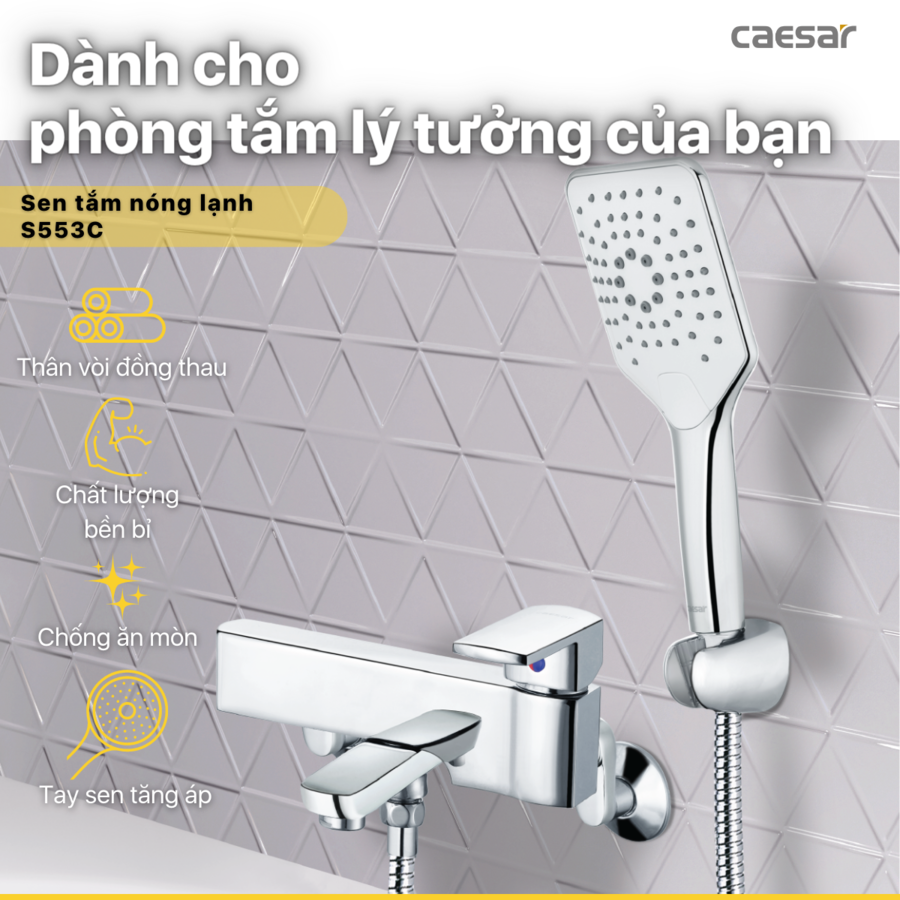 Bộ sen cây tắm đứng nóng lạnh Caesar BS124+S553C
