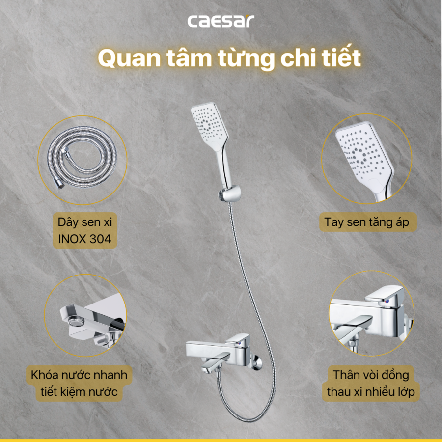Bộ sen cây tắm đứng nóng lạnh Caesar BS124+S553C