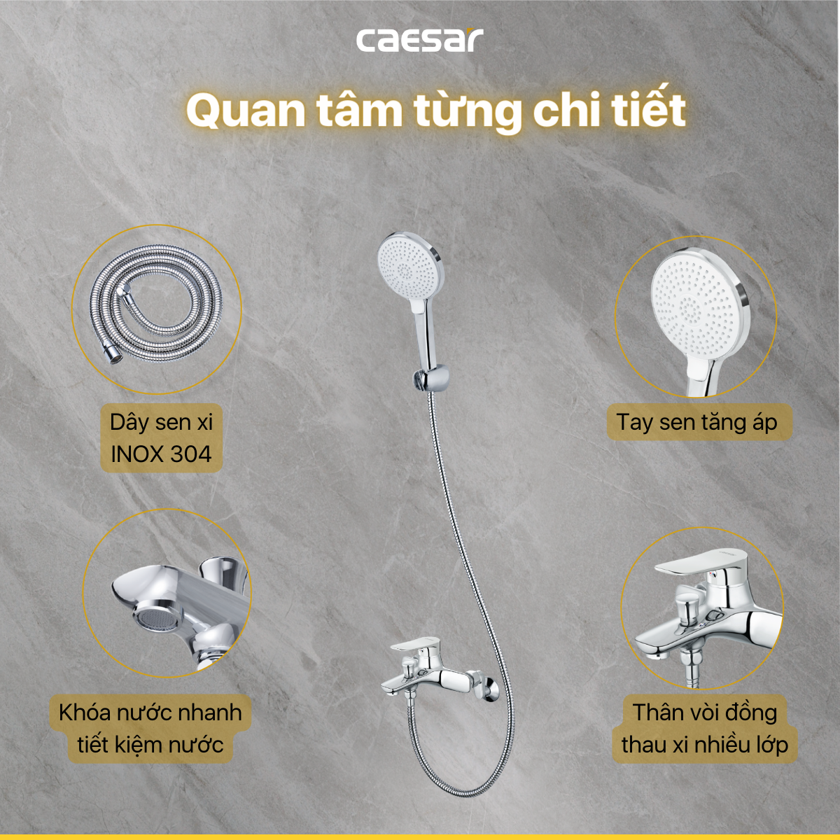 Bộ sen cây tắm đứng nóng lạnh Caesar BS124+S563C