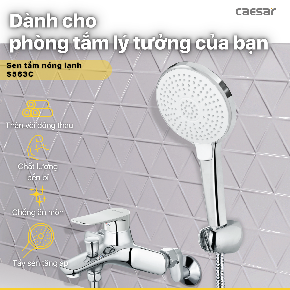 Bộ sen cây tắm đứng nóng lạnh Caesar BS124+S563C