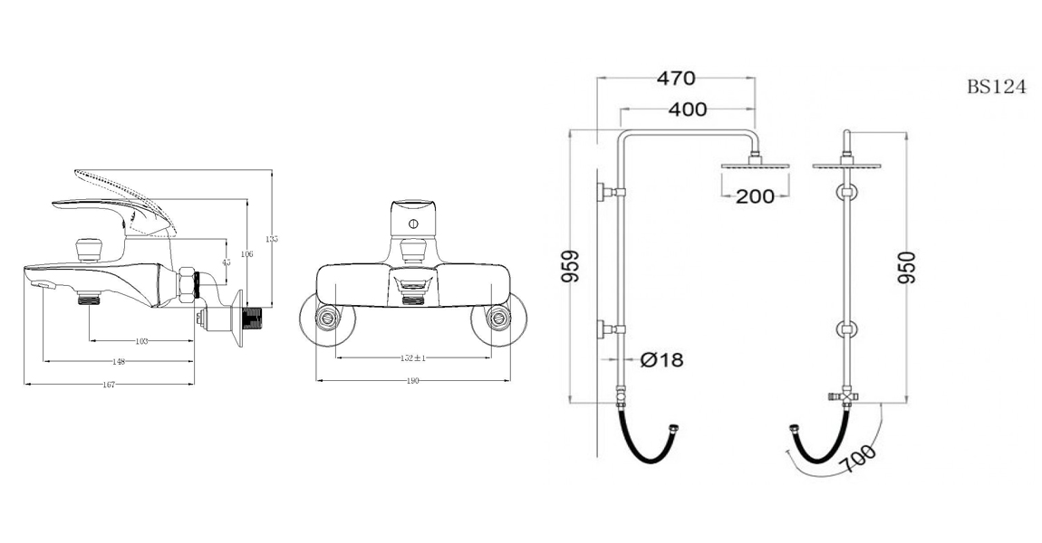 Bộ sen cây tắm đứng nóng lạnh Caesar BS124+S563C