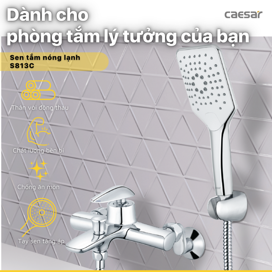 Bộ sen cây tắm đứng nóng lạnh Caesar BS124+S813C