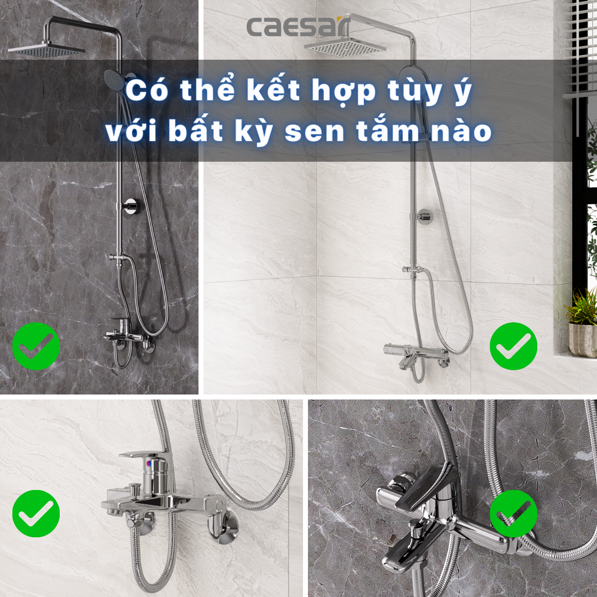 Bộ sen cây tắm đứng nóng lạnh Caesar BS124+S843C