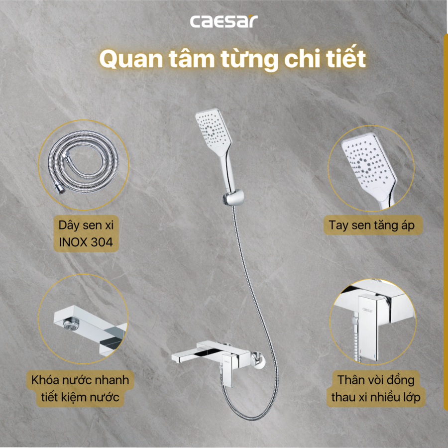 Bộ sen cây tắm đứng nóng lạnh Caesar BS124+S843C