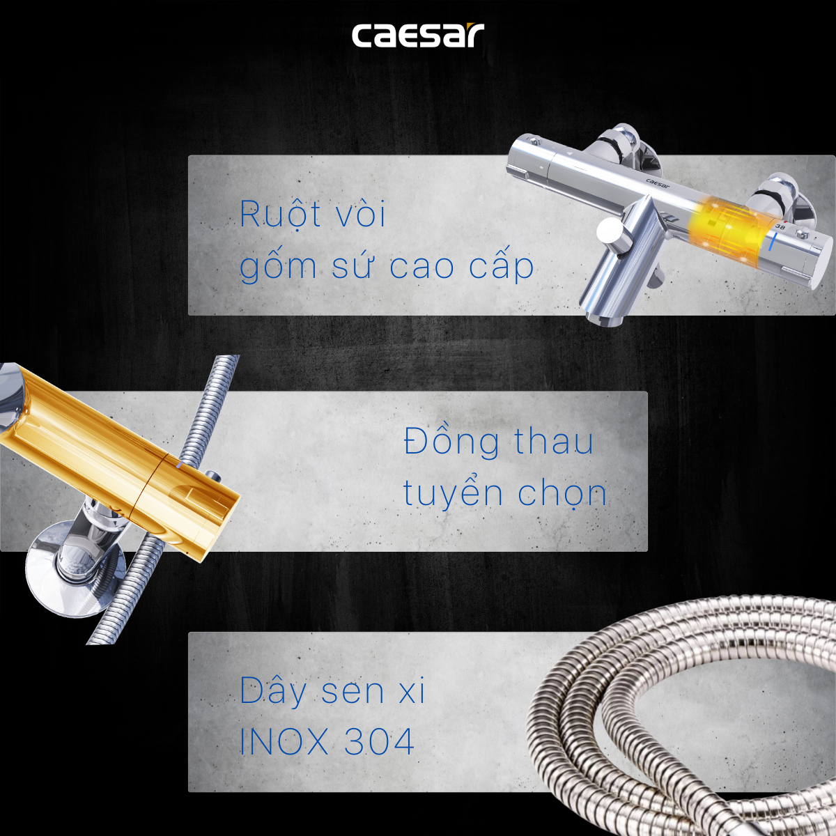 Bộ sen cây tắm đứng nhiệt độ Caesar BS124+TS617