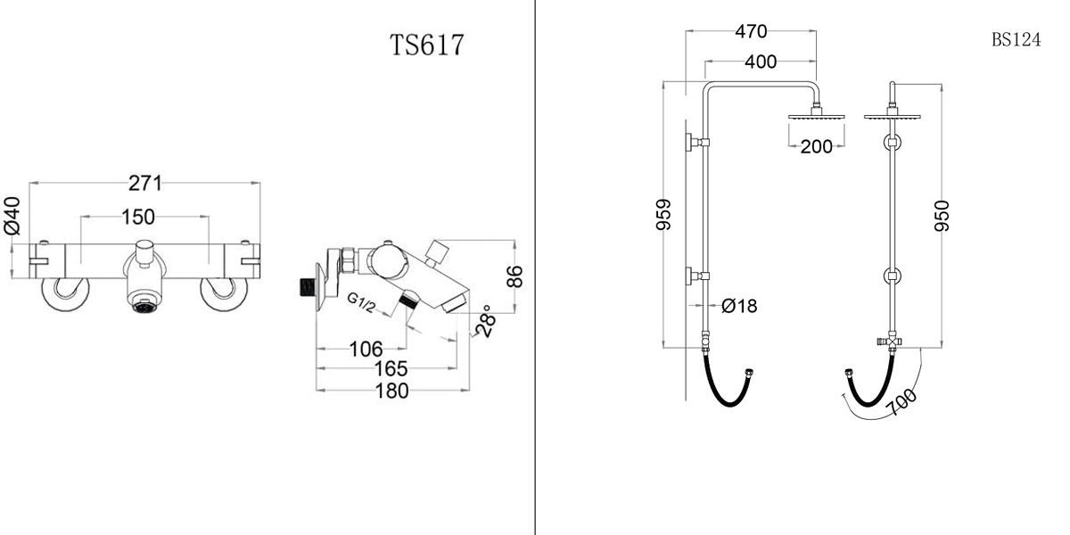 Bộ sen cây tắm đứng nhiệt độ Caesar BS124+TS617