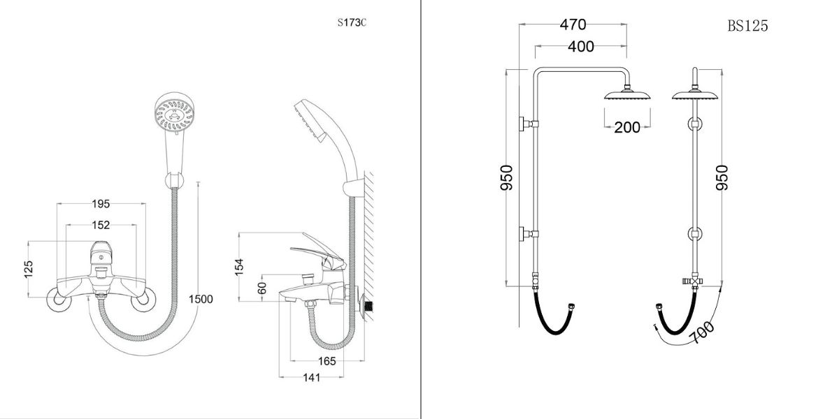 Bộ sen cây tắm đứng nóng lạnh Caesar BS125+S173C