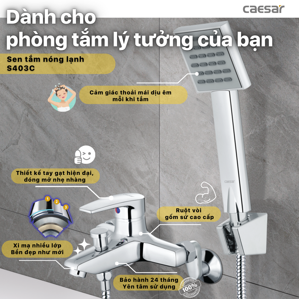 Bộ sen cây tắm đứng nóng lạnh Caesar BS126+S403C