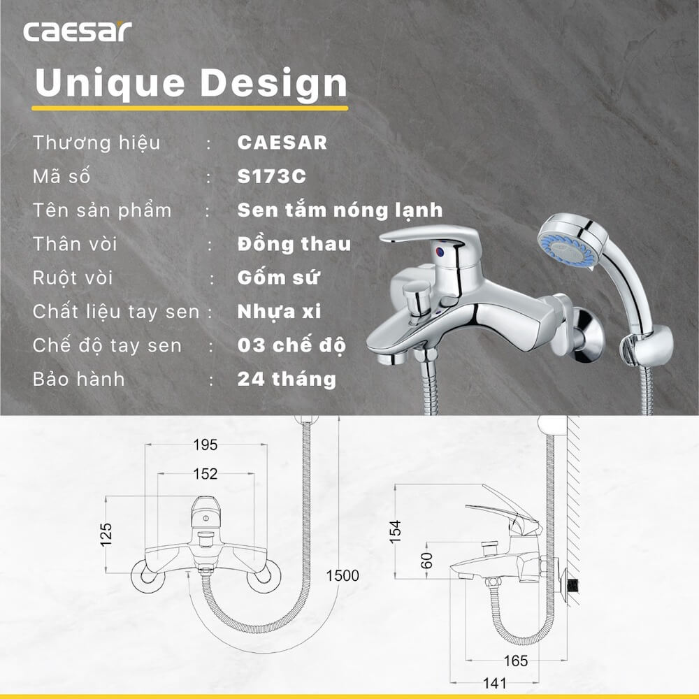 Bộ sen cây tắm đứng nóng lạnh Caesar BS126+S173C
